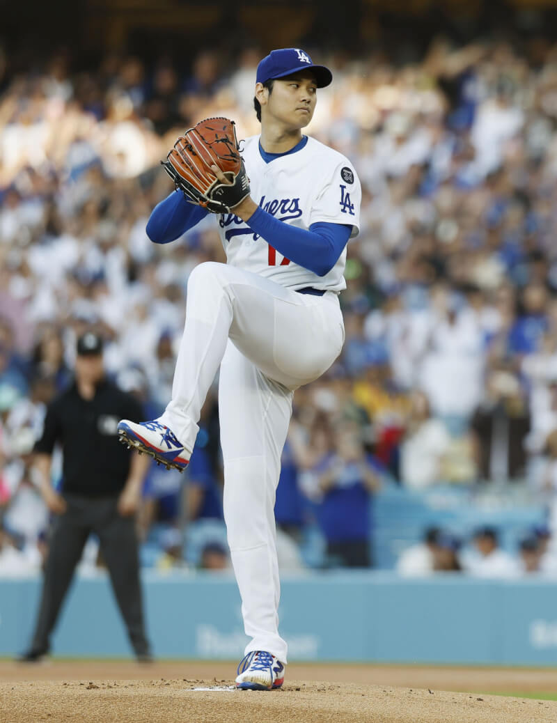 道奇日籍球星大谷翔平睽違663天後,16日再次登板投球。(共同社)
