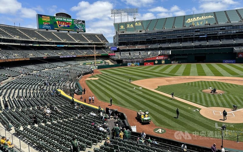 美國移民執法傳出進入MLB球場引發討論,舊金山灣區的多支球隊低調準備隨時可能發生的ICE突襲檢查。圖為奧克蘭體育場,攝於112年5月27日。中央社記者張欣瑜舊金山攝 114年6月20日