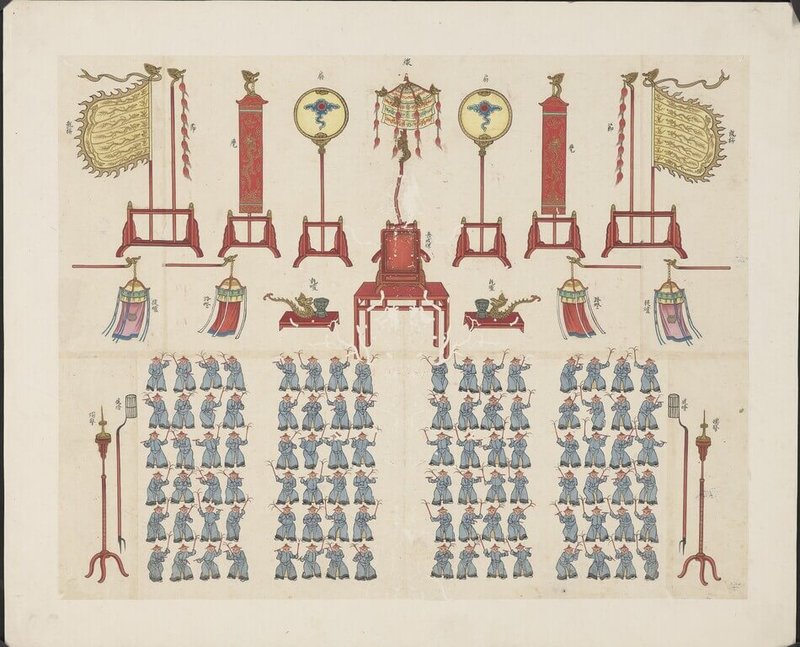 故宮特展「宮樂響起:文獻中的宮廷音樂」21日起將在北部院區展出,引領觀者從文獻中一覽千年禮樂文化,也介紹音樂、舞蹈間的緊密連結,像是展品「重修臺郡各建築圖說」中的佾舞圖等。(故宮提供)中央社記者王寶兒傳真 114年6月20日
