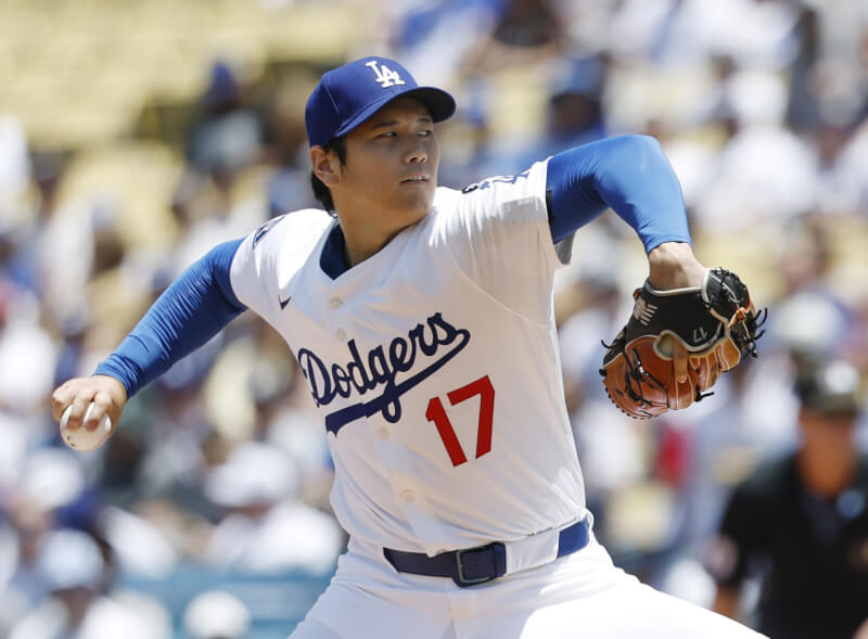 MLB洛杉磯道奇球星大谷翔平22日登板投球。(共同社)