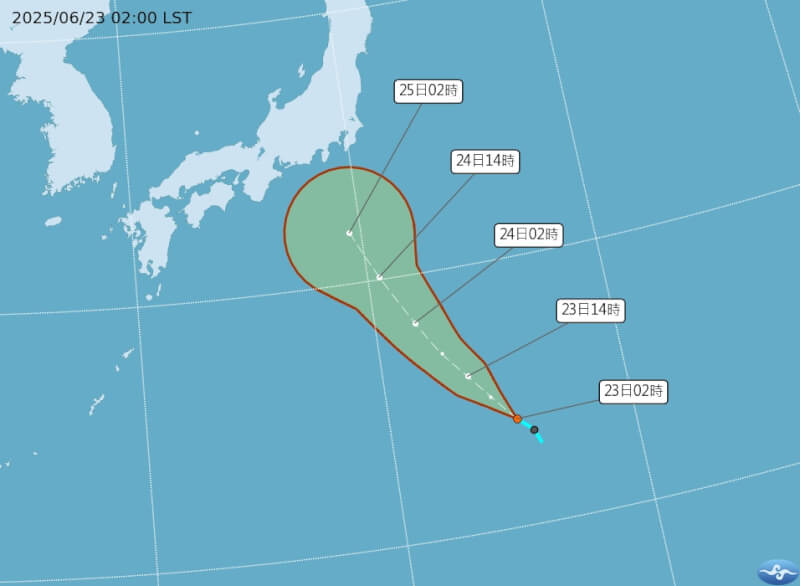 熱帶性低氣壓TD03路徑潛勢預報圖。(圖取自氣象署網頁www.cwa.gov.tw)