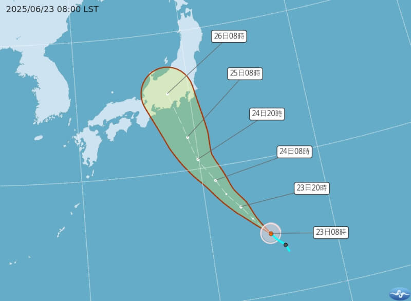 颱風聖帕路徑潛勢預測,估朝日本前進。(圖取自氣象署網頁www.cwa.gov.tw)