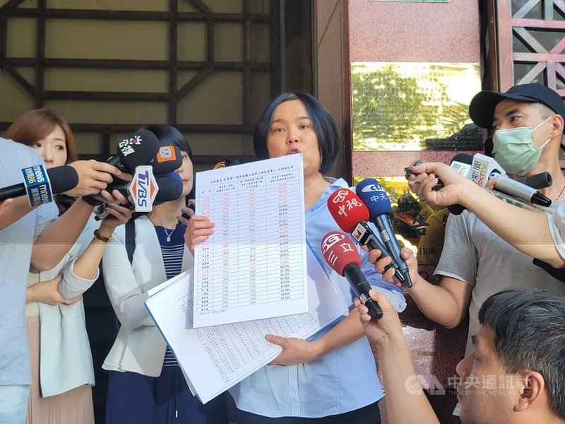 國民黨立委陳玉珍(中)25日代表黨中央、立法院黨團到台北地檢署,告發5個台北市罷免藍委團體涉犯偽造文書及個人資料保護法等罪,質疑二階連署重複多。中央社記者謝幸恩攝 114年6月25日
