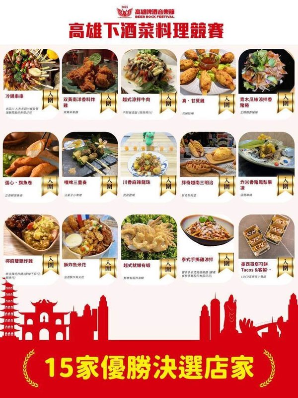高市府結合啤酒音樂節舉辦「2025高雄下酒菜料理競賽」,今年以越南料理為題,各路餐飲好手將高雄特色結合越南料理手法、風味香料,在視覺、味覺上都有令人驚喜的傑出表現,推出代表高雄的下酒菜料理,在演唱會期間也延續推出50元「商圈夜市優惠券」。(高雄市經發局提供)中央社記者林巧璉傳真 114年6月26日