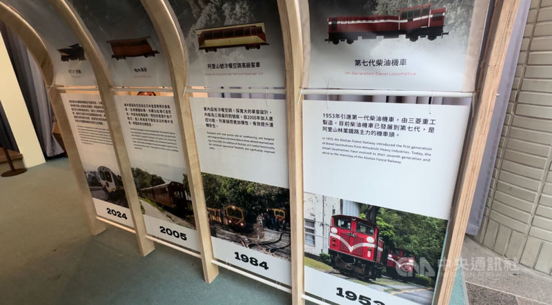 主題特展「阿里山林鐵行動學校」2日起在台中國立自然科學博物館登場,在「翻山越嶺」主題區中,以人文藝術視角,引領觀眾在大隧道裝置中認識林鐵車輛的演變。中央社記者趙麗妍攝 114年7月2日