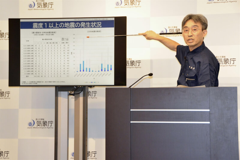 由於鹿兒島地震頻傳，日本氣象廳2日下午舉辦記者會。（共同社）