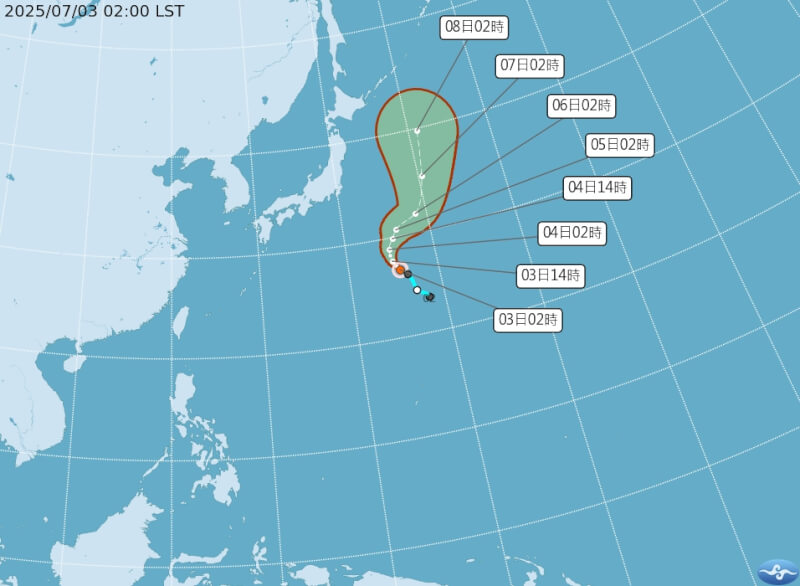 日本東南方海面的熱帶性低氣壓,已於3日凌晨2時發展為輕颱木恩。(圖取自氣象署網頁cwb.gov.tw)