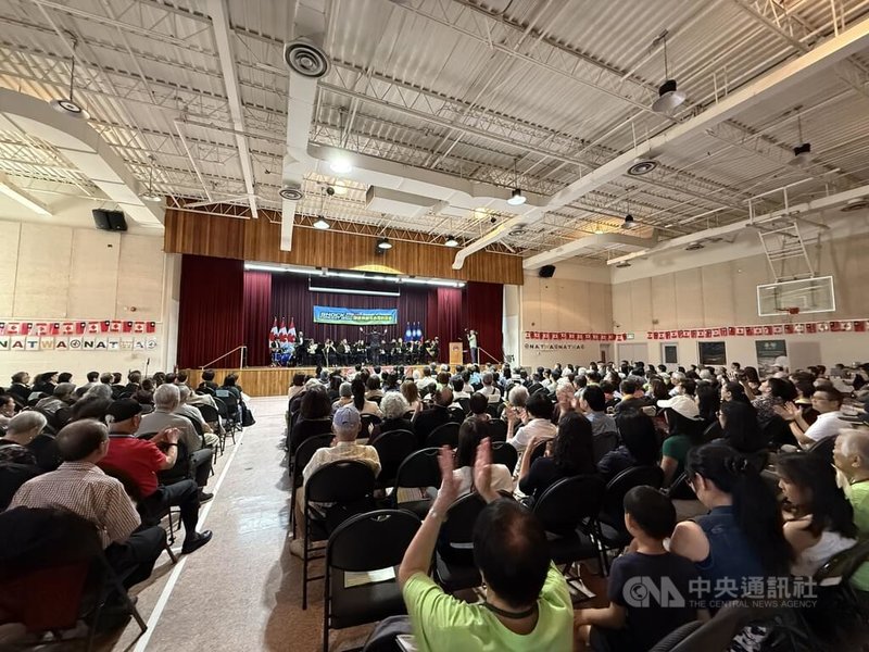 台灣震撼管樂團40週年,3日晚間在加拿大多倫多舉行「讓世界聽見台灣的聲音」音樂會,曲曲贏得滿堂彩。中央社記者胡玉立多倫多攝 114年7月5日