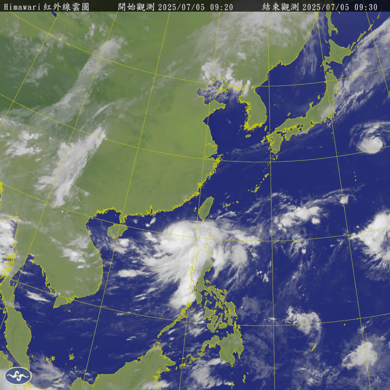 颱風丹娜絲於5日凌晨生成。圖為5日上午9時20分衛星雲圖。(圖取自氣象署網頁cwb.gov.tw)