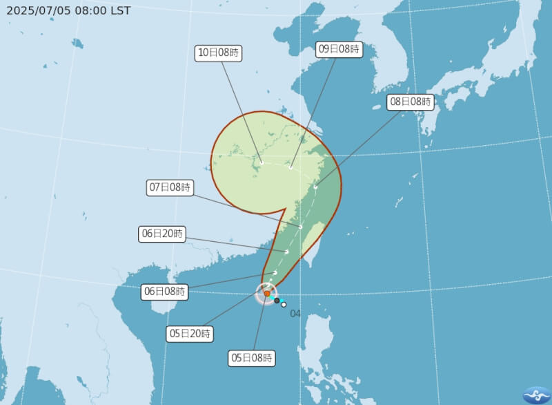 颱風丹娜絲路徑潛勢預報。(圖取自中央氣象署網頁cwa.gov.tw)