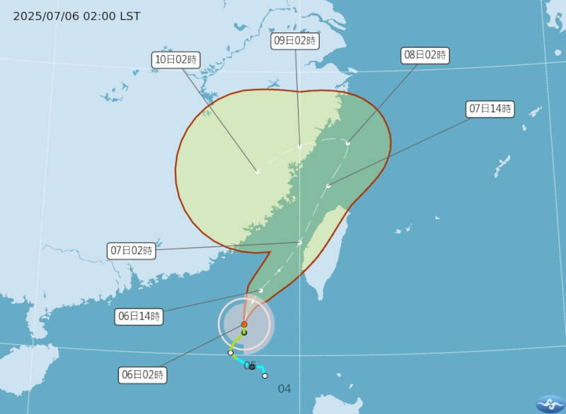 颱風丹娜絲6日白天到7日上午颱風離台灣最近,須嚴防強風豪雨。(圖取自中央氣象署網頁cwa.gov.tw)
