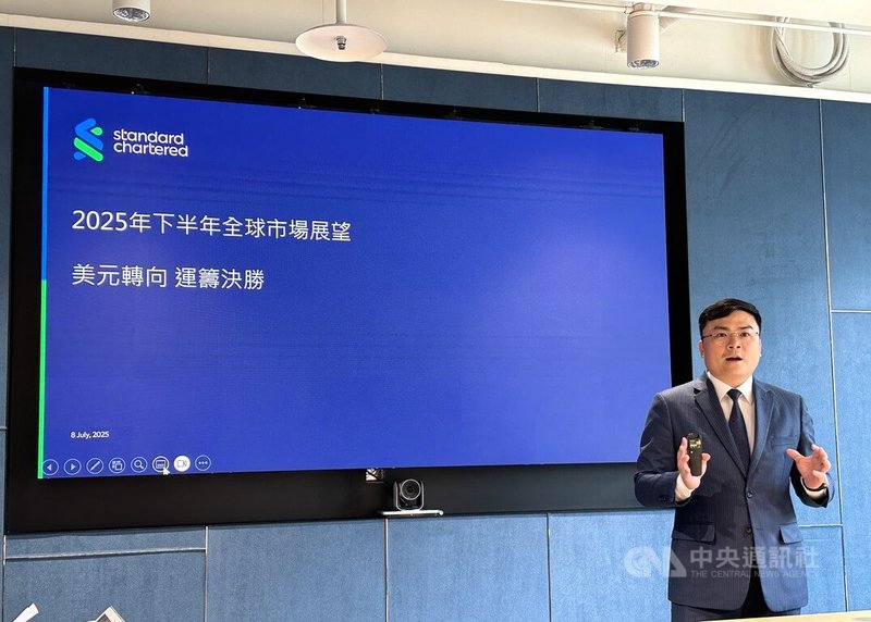 渣打銀行於8日舉辦下半年全球投資展望記者會,外界關注對等關稅影響,渣打銀行財富管理處投資策略部主管劉家豪(圖)表示,預期對等關稅實施後,對美國通膨為一次性影響。中央社記者蘇思云攝 114年7月8日