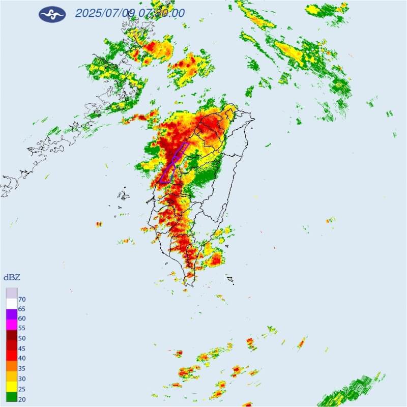 氣象署9日上午針對台中市、彰化縣發布大雷雨即時訊息。(圖取自氣象署網頁cwa.gov.tw)