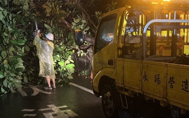 新竹市8日深夜起雨勢不斷,造成路樹倒塌、道路及地下道積水等災情,9日陸續排除中。(新竹市政府提供)中央社記者魯鋼駿傳真 114年7月9日