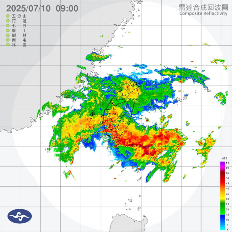 10日上午9時雷達回波圖。(圖取自氣象署網頁cwa.gov.tw)