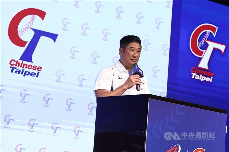 2025台灣三級棒球國家代表隊成軍誓師大會14日下午在台北舉行,中華民國棒球協會理事長辜仲諒(圖)出席,致詞詞勉勵年輕選手勇敢迎戰。中央社記者翁睿坤攝 114年7月14日