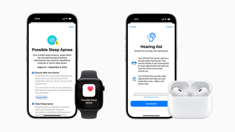 蘋果公司(Apple)16日宣布,已獲得衛福部的醫療器材許可,即日起在台灣推出全新的「睡眠呼吸中止症通知」功能,以及聽力測試、助聽等健康功能。(蘋果提供)中央社記者吳家豪傳真 114年7月16日