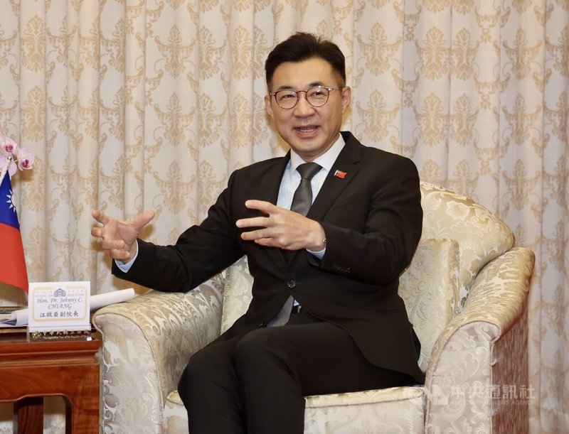 立法院副院長江啟臣(圖)21日下午在立法院接見歐洲議會「歐洲民主之盾特別委員會」(EUDS)訪團等一行,感謝歐洲議會這幾年來透過決議案等方式,表達對台灣在國際參與上的支持。中央社記者張皓安攝 114年7月21日