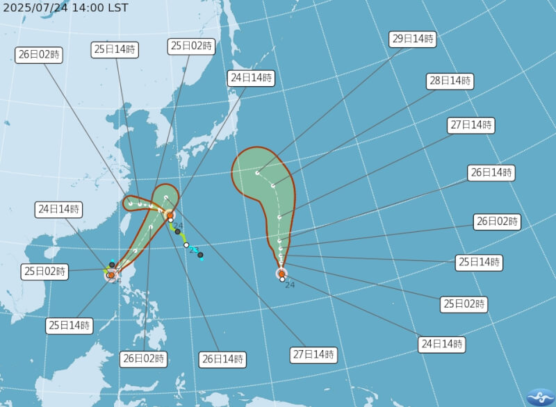 中央氣象署24日發布颱風路徑預報。(圖取自氣象署網頁cwa.gov.tw)