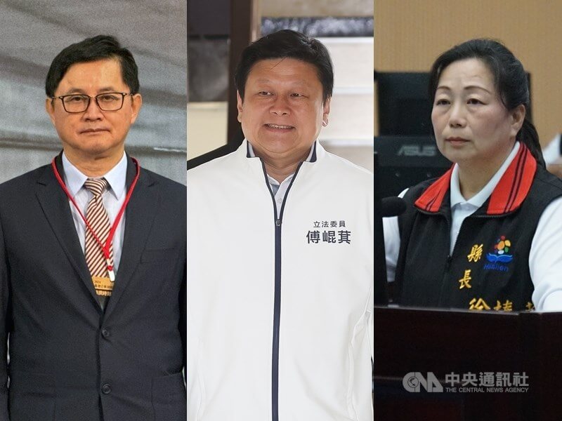 和碩董事長童子賢（左）、國民黨立委傅崐萁（中）與花蓮縣長徐榛蔚（右）。（中央社檔案照片）