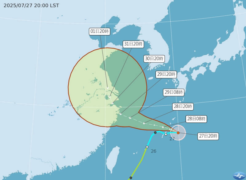 颱風竹節草27日在琉球一帶再次生成。(圖取自氣象署網頁cwa.gov.tw)