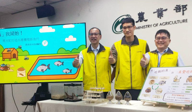 黑水虻可望作為水產飼料中的新興永續蛋白原料，農業部水產試驗所28日舉行記者會，介紹這項已於國際期刊發表的新研發成果。中央社記者汪淑芬攝　114年7月28日