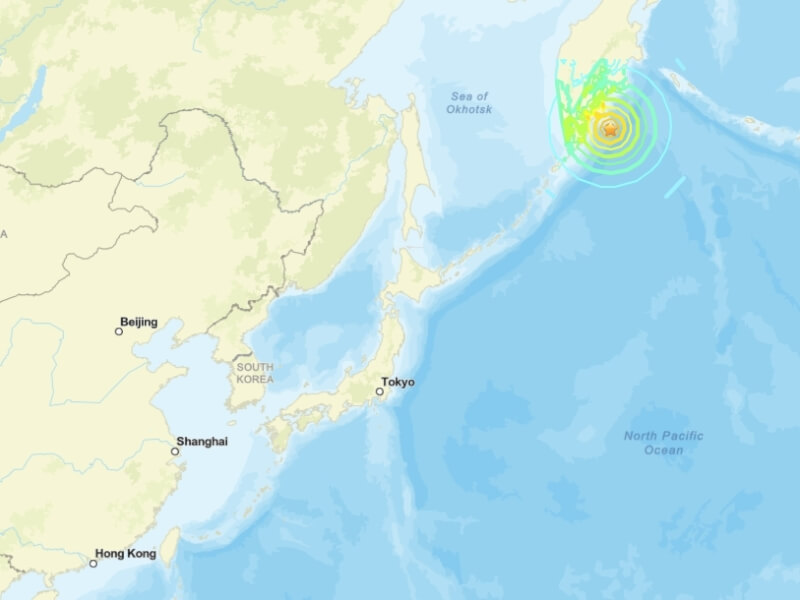 俄羅斯堪察加半島近海30日發生規模8.0地震。（圖取自美國地質調查所網頁usgs.gov）