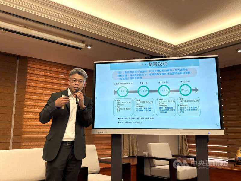 內政部31日舉行部務會報會後記者會，內政部地政司長林家正說明114年3月最新租金統計。中央社記者高華謙攝　114年7月31日