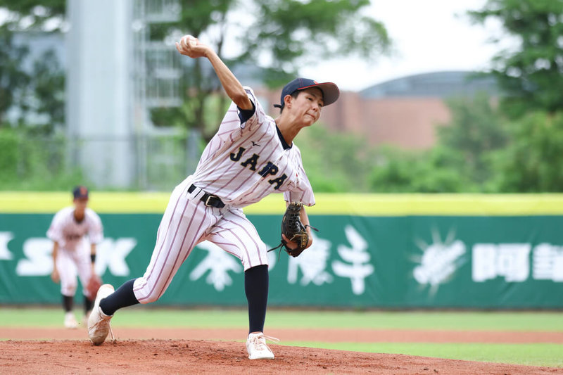 U12世界盃棒球賽日本31日複賽首戰以4比0擊敗韓國,日本隊先發投手橋本翔太朗(圖)展現壓制力,完投6局僅被敲出1支安打,投出3次三振、沒有四死球保送,無失分。(中華民國棒球協會提供)中央社記者謝靜雯傳真 114年7月31日