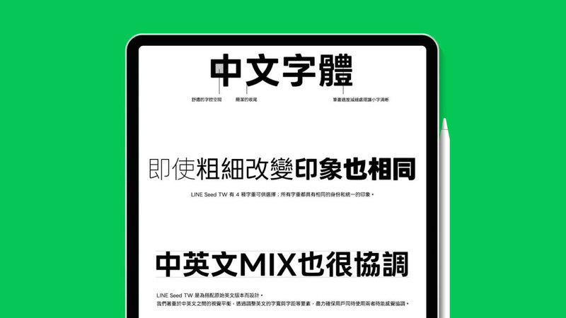 通訊軟體LINE 1日推出企業字型LINE Seed繁體中文版,提供4種不同粗細,並優化不同語言例如中英混排下的字距、標點對齊與高度調和等細節,強化排版一致性。(LINE提供)中央社記者吳家豪傳真 114年8月1日