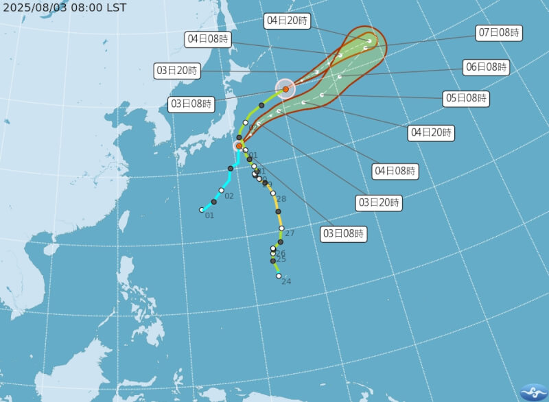 颱風路徑潛勢預報圖。(圖取自氣象署網頁cwa.gov.tw)