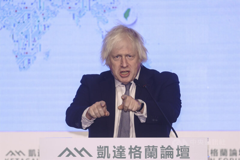 英國前首相強生5日出席「凱達格蘭論壇：2025印太安全對話」，並發表演說。中央社記者鄭清元攝  114年8月5日