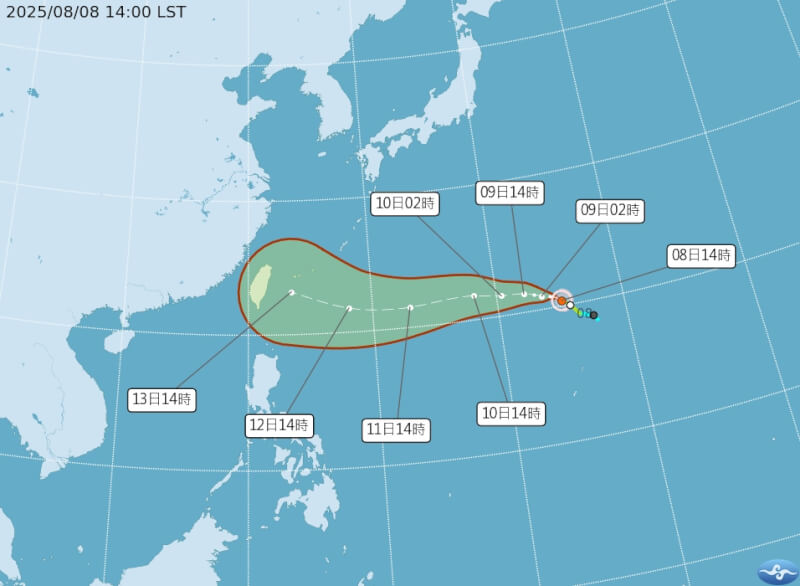 颱風楊柳生成，路徑略往北修不排除會通過台灣。（圖取自氣象署網頁cwa.gov.tw）