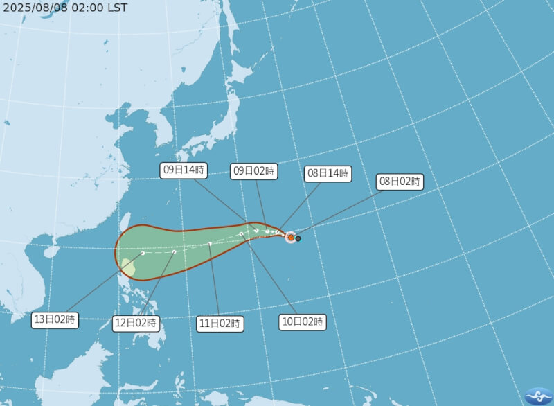 颱風楊柳路徑潛勢預報圖。(圖取自氣象署網頁cwa.gov.tw)