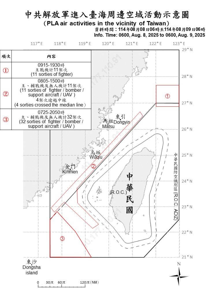 共軍進入台海周邊空域活動示意圖。（圖取自國防部網頁www.mnd.gov.tw）