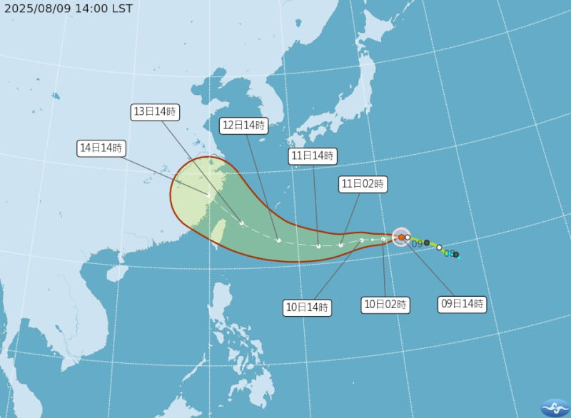 颱風楊柳路徑潛勢預報圖。（圖取自氣象署網頁cwa.gov.tw）