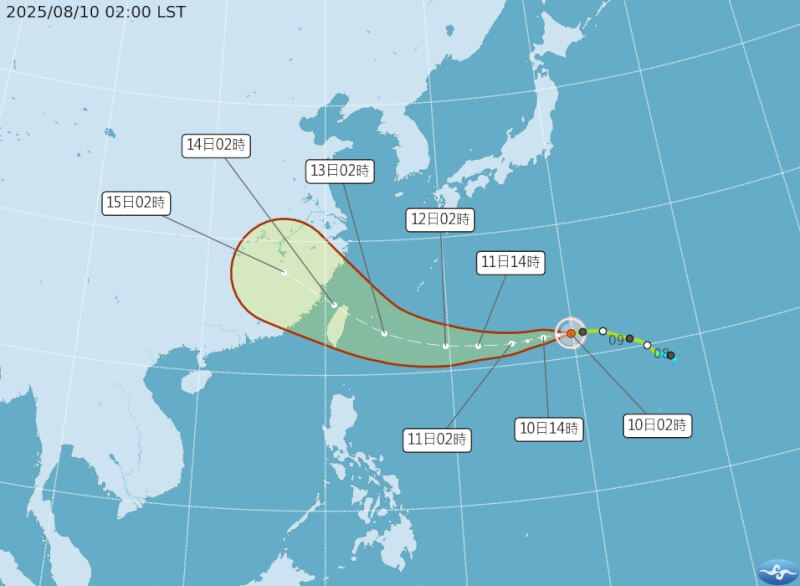 中央氣象署10日發布颱風潛勢圖。(圖取自中央氣象署網頁cwa.gov.tw)