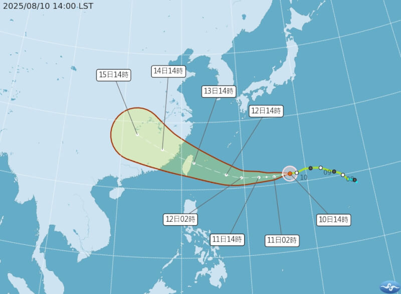 氣象署預估12日上午發布颱風楊柳海上警報、下午發布陸警,雖然颱風強度可能會有不同,但都會對台灣造成影響。(圖取自中央氣象署網頁cwa.gov.tw)