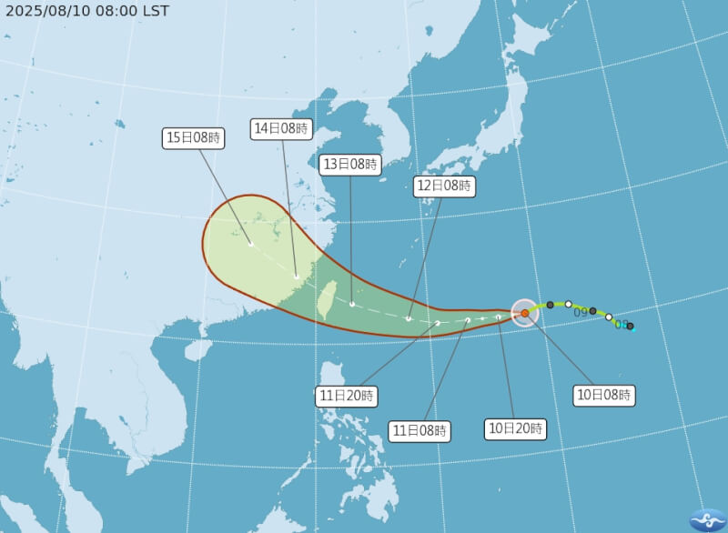 中央氣象署10日發布颱風潛勢圖。（圖取自中央氣象署網頁cwa.gov.tw）