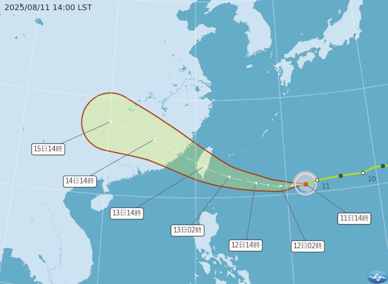 颱風楊柳路徑潛勢預報。（圖取自氣象署網頁cwa.gov.tw）