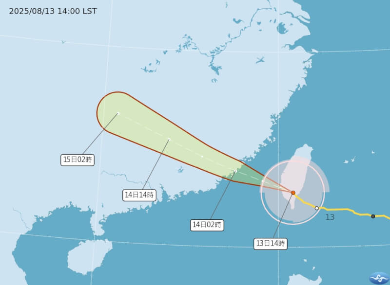 颱風楊柳路徑預測。(圖取自氣象署網頁cwa.gov.tw)