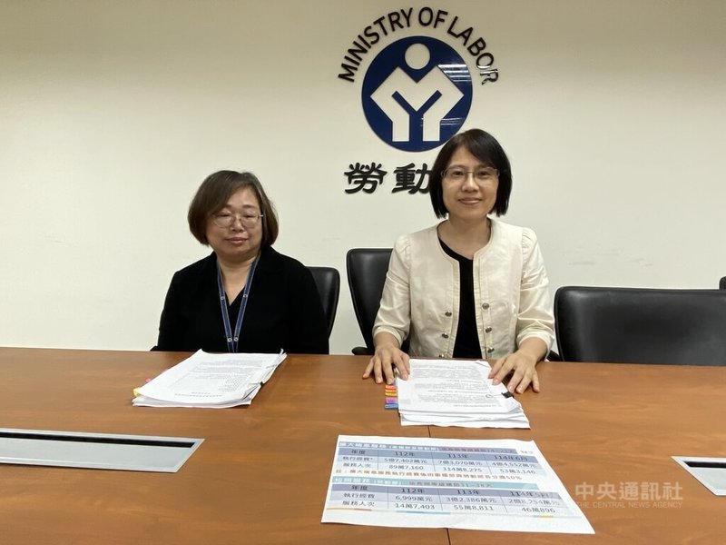 勞動部14日召開就業安定基金委員會議，討論勞動部推動的聘僱外籍看護工家庭短期替代照顧服務計畫討論案，會後由勞動力發展署長黃齡玉（右）說明會中相關討論結果。中央社記者吳欣紜攝　114年8月14日
