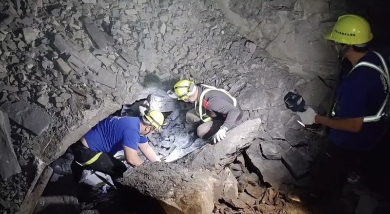 阿里山林業鐵路及文化資產管理處15日表示,眠月線2號隧道因颱風豪雨土石崩落,雖立即清理,經觀察仍持續發生零星土石崩落,通行有安全之虞,暫時封閉。(林鐵及文資處提供)中央社記者蔡智明傳真 114年8月15日