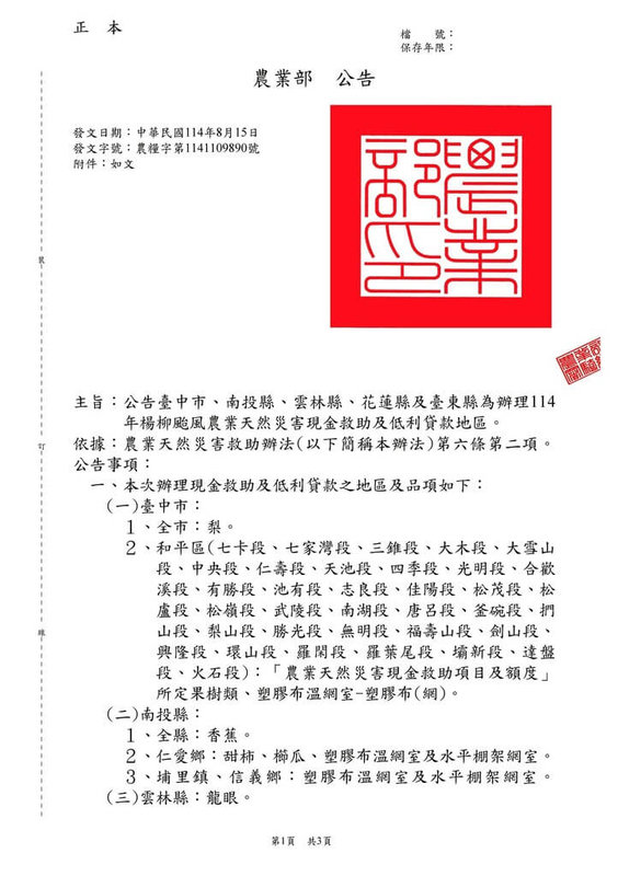 颱風楊柳重創台東農業,農業部15日正式發布公告,包含台東縣等縣市納入颱風楊柳農業天然災害現金救助及低利貸款地區。(陳瑩提供)中央社記者盧太城台東傳真 114年8月15日