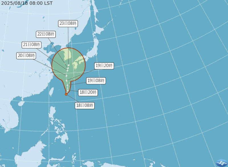 中央氣象署18日表示，位於台灣東邊海面上的熱帶性低氣壓，最快19日上午會發展為颱風玲玲。（圖取自氣象署網頁cwa.gov.tw）