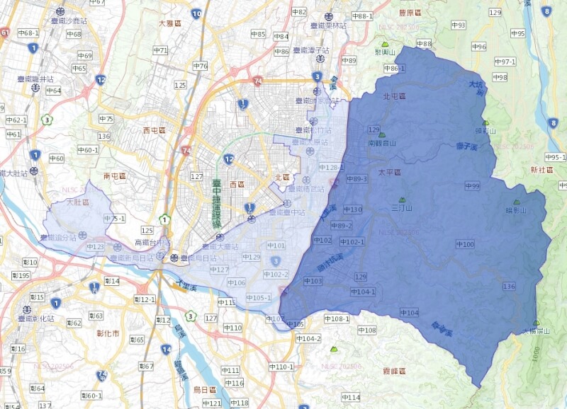 影響區域涵蓋台中市北屯區、北區、東區、中區、南區、大里、太平、大肚、烏日等區部分里,停水戶數約29萬8771戶。(圖取自台灣自來水公司網頁web.water.gov.tw)