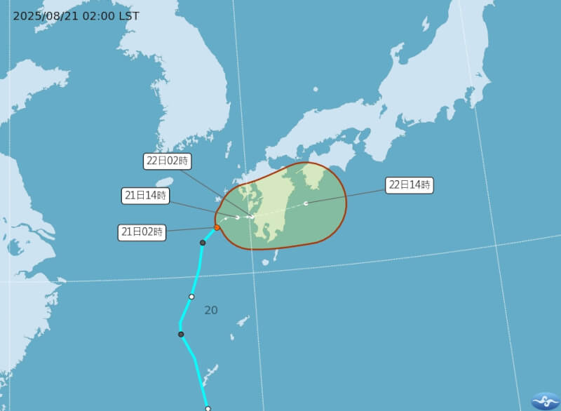 圖為熱帶性低氣壓TD15路徑潛勢預報。(圖取自中央氣象署網頁cwa.gov.tw)