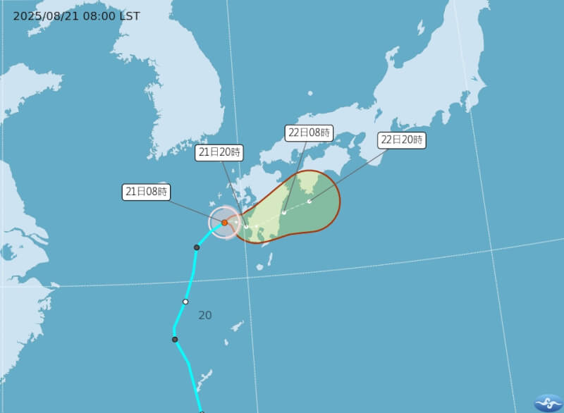 圖為颱風玲玲路徑潛勢預報。（圖取自中央氣象署網頁cwa.gov.tw）