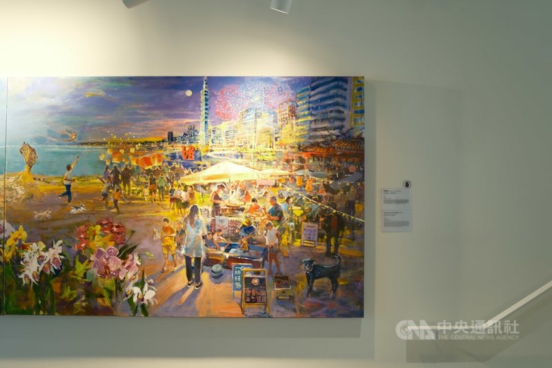 駐洛杉磯台北經濟文化辦事處新館落成,館內一樓展示旅美畫家陳薈民畫作,描繪台灣夜市景觀。中央社實習記者周順興攝 114年8月22日