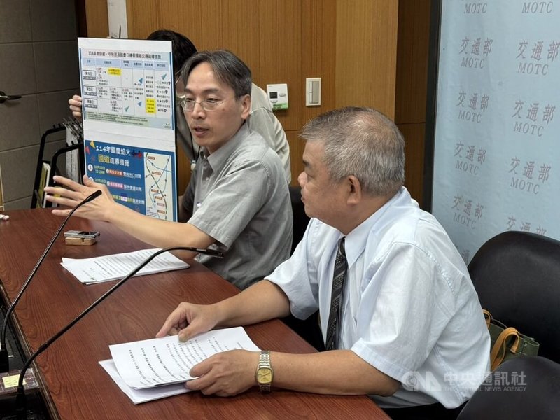 今年教師節、中秋節及國慶日的連假日期相近,交通部高速公路局規劃長假規模的國道疏導計畫,交管組主任工程司徐福聲(後)2日表示,預估3個連假中,將以中秋節的交通量最大。中央社記者余曉涵攝 114年9月2日